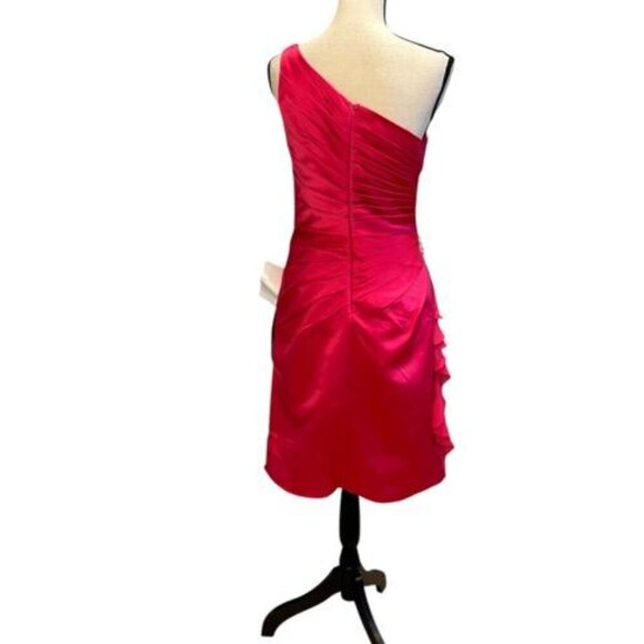 Sorella Vita Fuschia One Shoulder Satin Ruffle Cocktail Dress - Picture 2 of 3